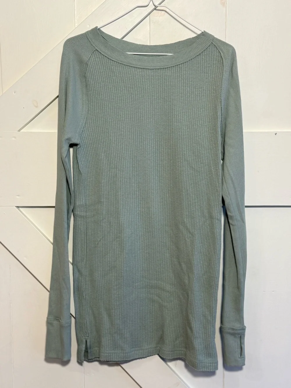 Free People NWT Waffle Knit Thermal Long Sleeve Top Sage Green Size Medium